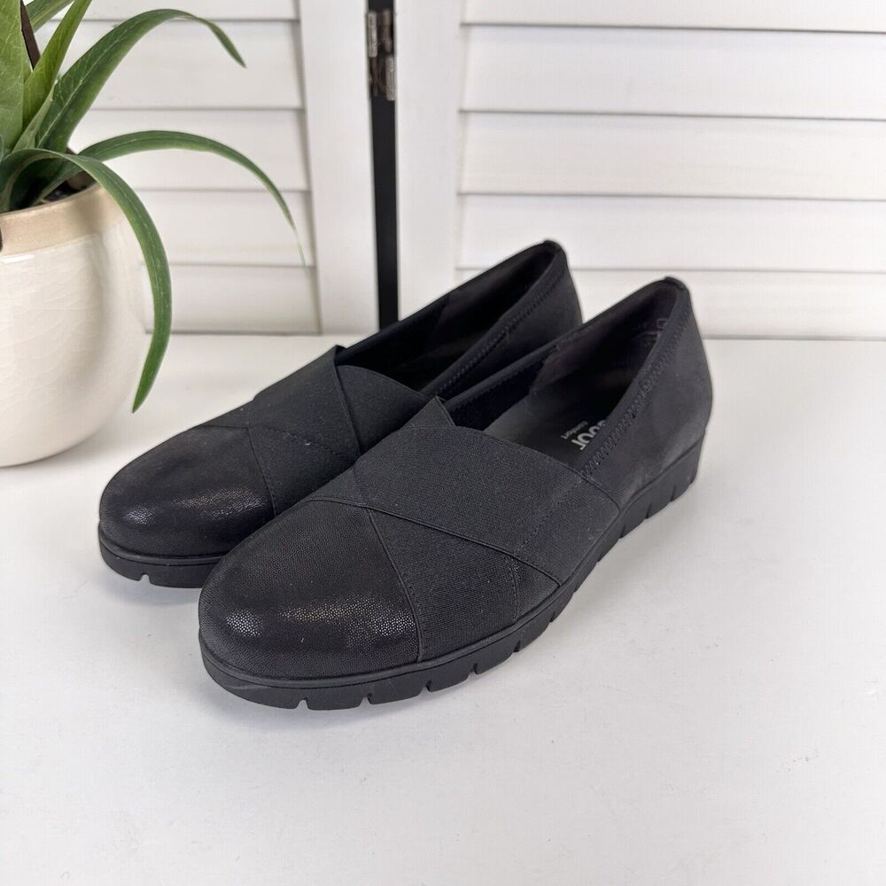Gabor Matilda Slip‎ On Ballet Flat Black Shimmer Leather Loafer Shoe UK 4.5 US 7